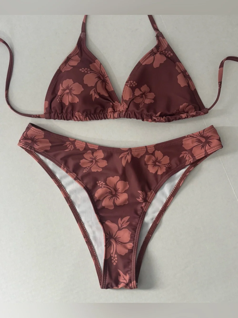 3-Piece Brown Floral Bikini Set + Adjustable Mesh Skirt – Size Small ✨ - Picture 3 of 5